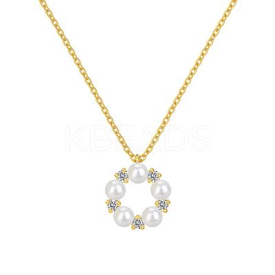 Round Ring 925 Sterling Silver Micro Pave Cubic Zirconia Pendant Necklaces for Women NJEW-F338-07G-1
