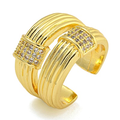 Rack Plating Brass Micro Pave Cubic Zirconia Cuff Rings for Women RJEW-I107-10G-1