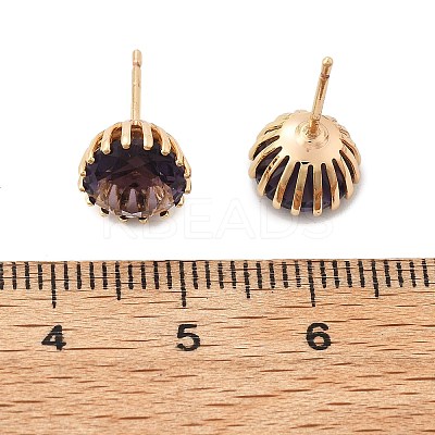 Flat Round Brass Glass Stud Earrings EJEW-G428-01G-1