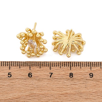 Flower Brass Clear Cubic Zirconia Stud Earrings EJEW-R025-22G-1