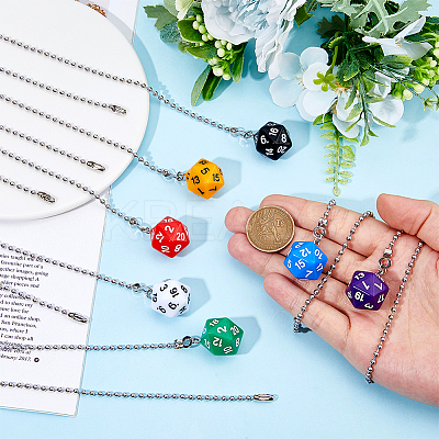 7Pcs 7 Colors Dice Acrylic Charms Ceiling Fan Pull Chain Extenders HJEW-DC00015-1