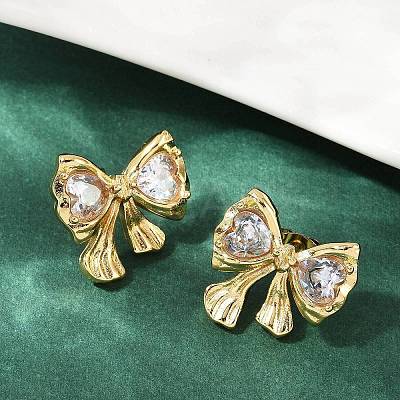 Bowknot 304 Stainless Steel Glass Stud Earrings LS-EJEW-M105-02G-1