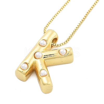 Brass & Plastic Pearl Letter Pendant Box Chain Necklaces for Women NJEW-U017-01G-11-1