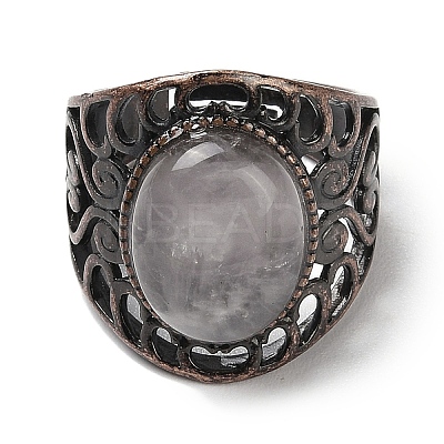 Natural Quartz Crystal Oval Adjustable Rings RJEW-K271-06R-21-1