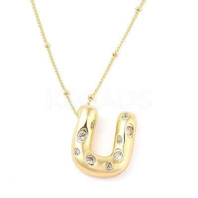 Brass Micro Pave Clear Cubic Zirconia Pendant Necklaces NJEW-Z038-01G-U-1