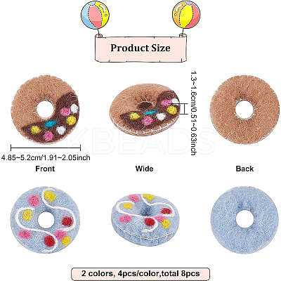 8Pcs 2 Colors Felt Needle Felting Doughnut Ornaments AJEW-BC0001-97-1