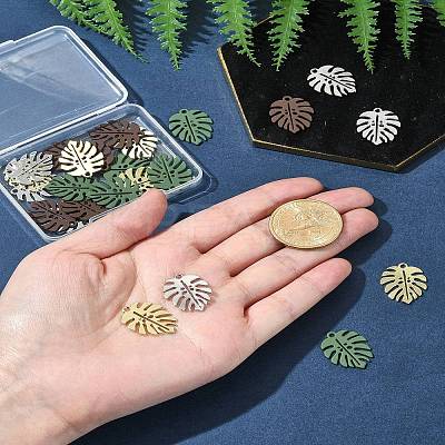 24Pcs 4 Colors Baking Paint Alloy Pendants ENAM-FS0002-28-1