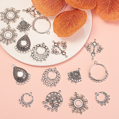 60Pcs 10 Styles Tibetan Style Alloy Cabochon Connector Settings TIBE-CJ0001-14-1