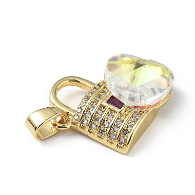 Real 18K Gold Plated Rack Plating Brass Micro Pave Clear Cubic Zirconia Pendants KK-C015-17G-08-1