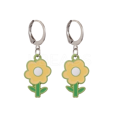 4 Pair 4 Color Alloy Enamel Flower Dangle Leverback Earrings EJEW-JE05236-1
