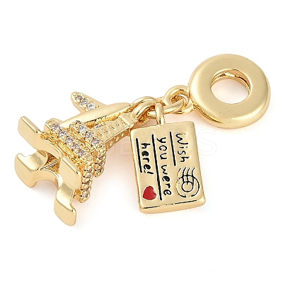 Rack Plating Brass Clear Cubic Zirconia European Dangle Charms KK-P287-18E-G-1