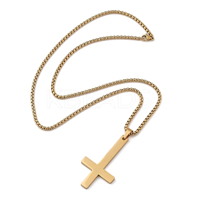 304 Stainless Steel Christian Upside Down Cross Pendant Box Chain Necklaces NJEW-NH0001-07G-1