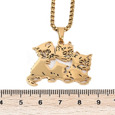 201 Stainless Steel Hollow Cute Cat Pendant Necklaces for Women NJEW-K283-38G-1