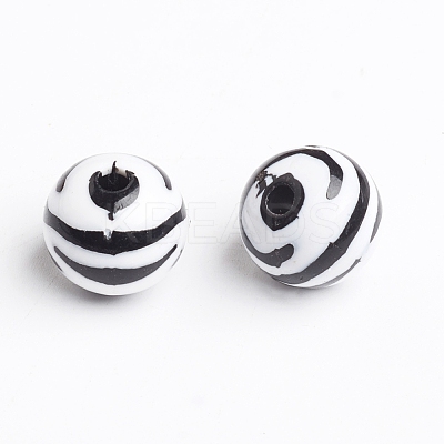 Chunky Bubblegum White and Black Acrylic Zebra Striped Style Heart Beads X-SACR-C020-42-1