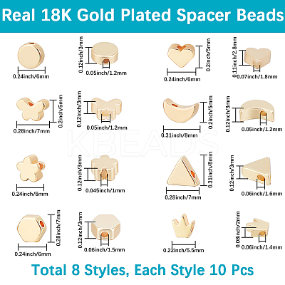 80Pcs 8 Styles Brass Beads KK-BBC0016-73-1