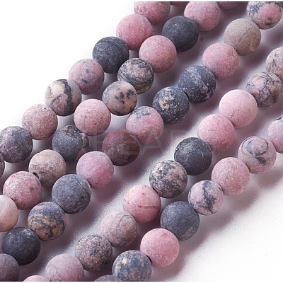Frosted Natural Rhodonite Round Bead Strands G-E487-12-4mm-1