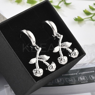 Brass Cherry Hoop Earrings EJEW-R016-04G-1