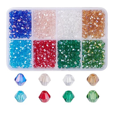 8 Strands 8 Color Faceted Bicone Transparent Glass Beads Strands EGLA-YW0001-61-1