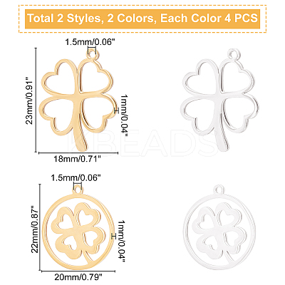 16Pcs 2 Style 201 Stainless Steel Hollow Pendants STAS-DC0001-01-1