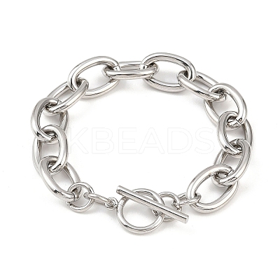 304 Stainless Steel Cable Chain Bracelets for Women BJEW-C129-08B-P-1