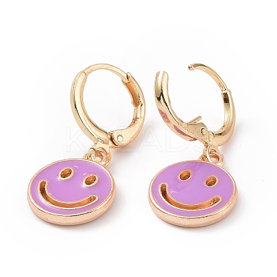 Hollow Out Smiling Face Enamel Hoop Earrings for Women LS-EJEW-G304-01KCG-04-1