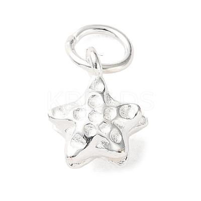 925 Sterling Silver Textured Star Charms with Jump Rings STER-H118-06S-1