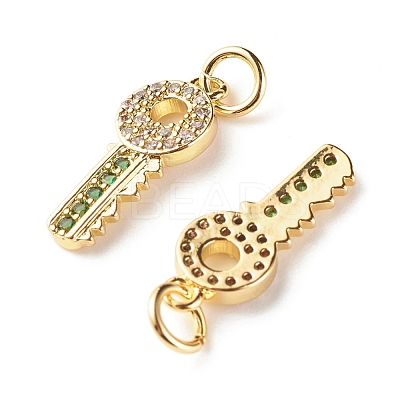 Brass Micro Pave Green & Clear Cubic Zirconia Pendants ZIRC-P094-02G-RS-1