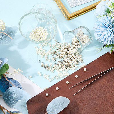 300Pcs ABS Plastic Imitation Pearl Rivet Studs KY-CL0001-02B-1