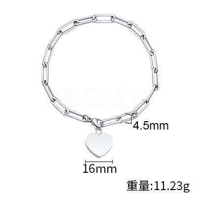 Non-Tarnish 304 Stainless Steel Heart Charm Bracelets WG609E7-01-1