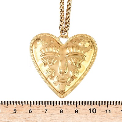 304 Stainless Steel Embossed Human Face Pendant Wheat Chain Necklaces NJEW-P430-03B-G-1