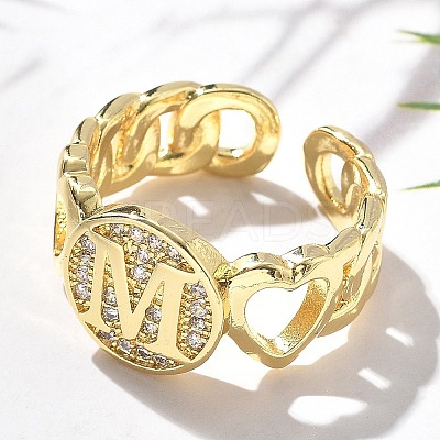 Brass Micro Pave Clear Cubic Zirconia Open Cuff Rings for Women RJEW-K289-02G-M-1
