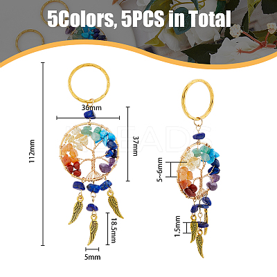 5Pcs 5 Style Gemstone Keychain KEYC-NB0001-68-1