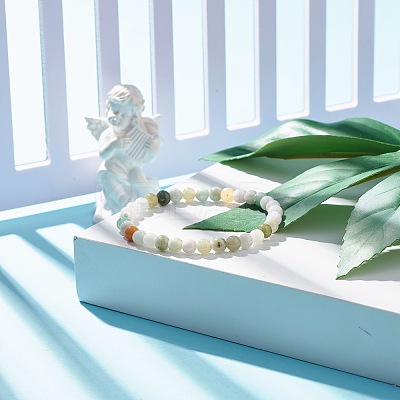 Natural Jadeite Round Beaded Stretch Bracelet BJEW-JB07572-01-1