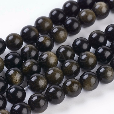 Natural Golden Sheen Obsidian Beads Strands G-C076-10mm-5-1