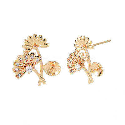 Brass Micro Pave Clear Cubic Zirconia Stud Earring Findings KK-S364-037-1