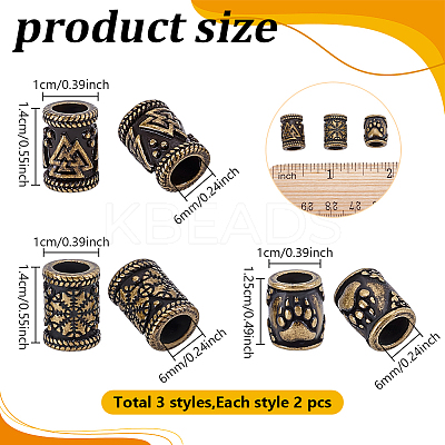 6Pcs 3 Styles 304 Stainless Steel European Beads STAS-UN0044-65-1