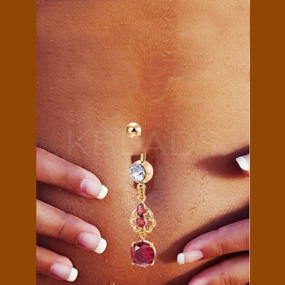 Brass Cubic Zirconia Navel Ring AJEW-EE0004-30C-1
