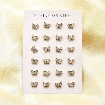 12 Pairs 304 Stainless Steel Rhinestone Stud Earrings EJEW-B135-01G-01-1