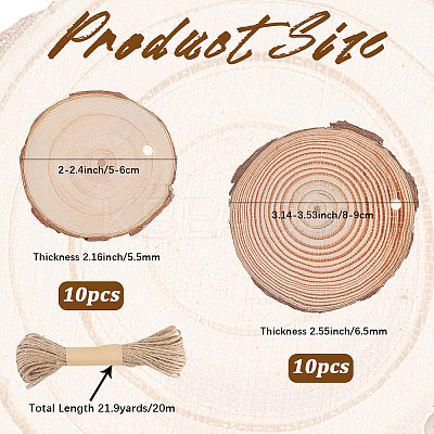 20Pcs 2 Styles Flat Round Unfinished Wooden Chip Pendants WOOD-CP0001-15-1