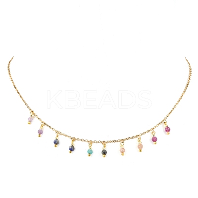 Natural Amethyst & Sunstone & Ruby & African Turquoise(Jasper) Faceted Round Bib Necklaces NJEW-JN05082-1