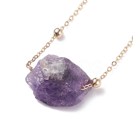 Natural Amethyst Raw Stone Pendant Necklace for Women NJEW-JN03781-03-1