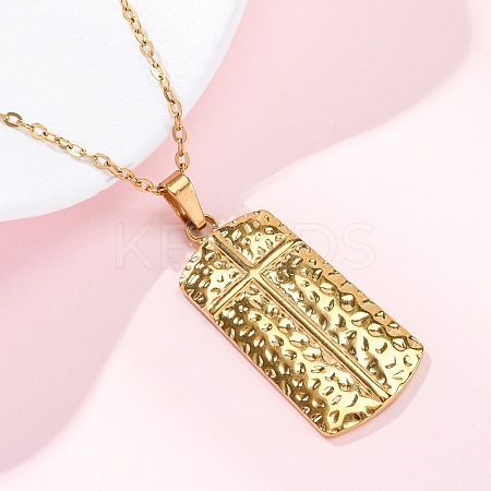Texture Rectangle with Cross 304 Stainless Steel Pendant Necklaces NJEW-H059-12G-1