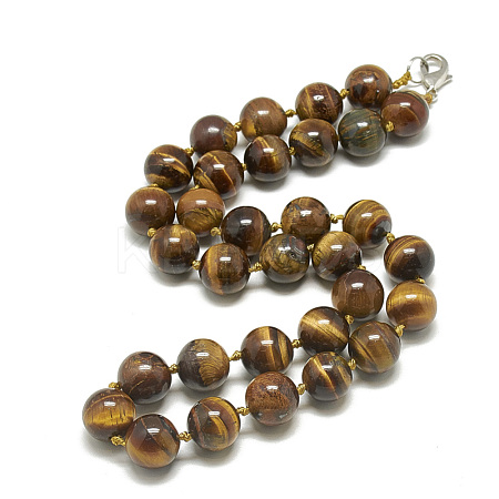 Natural Tiger Eye Beaded Necklaces NJEW-S405-12-1