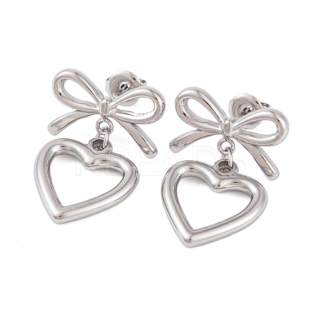 Non-Tarnish Bowknot 304 Stainless Steel Stud Earrings EJEW-A049-13P-1