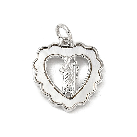 Brass Pave Natural White Shell Religion Pendants KK-S522-23P-B-1