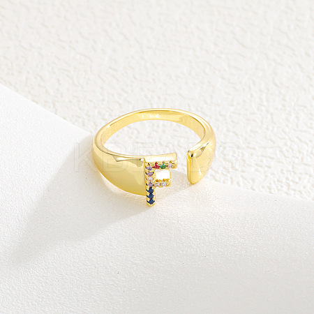 Brass Micro Pave Colorful Cubic Zirconia Cuff Open Rings FS-WG163C1-06-1