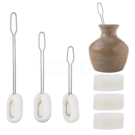 3Pcs 3 Style Stainless Steel & Sponge Beaker Brush AJEW-UN0002-04-1