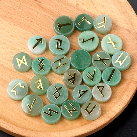 Tumbled Natural Green Aventurine with Carved Rune Words PW-WG60219-06-1