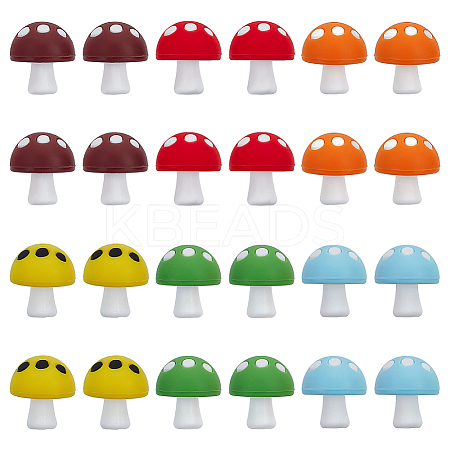 24Pcs 6 Colors Mushroom Food Grade Eco-Friendly Silicone Focal Beads SIL-FG0001-01-1