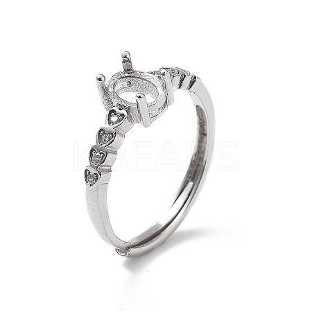 Adjustable Rhodium Plated 925 Sterling Silver Clear Cubic Zirconia Ring Components STER-C011-05P-1